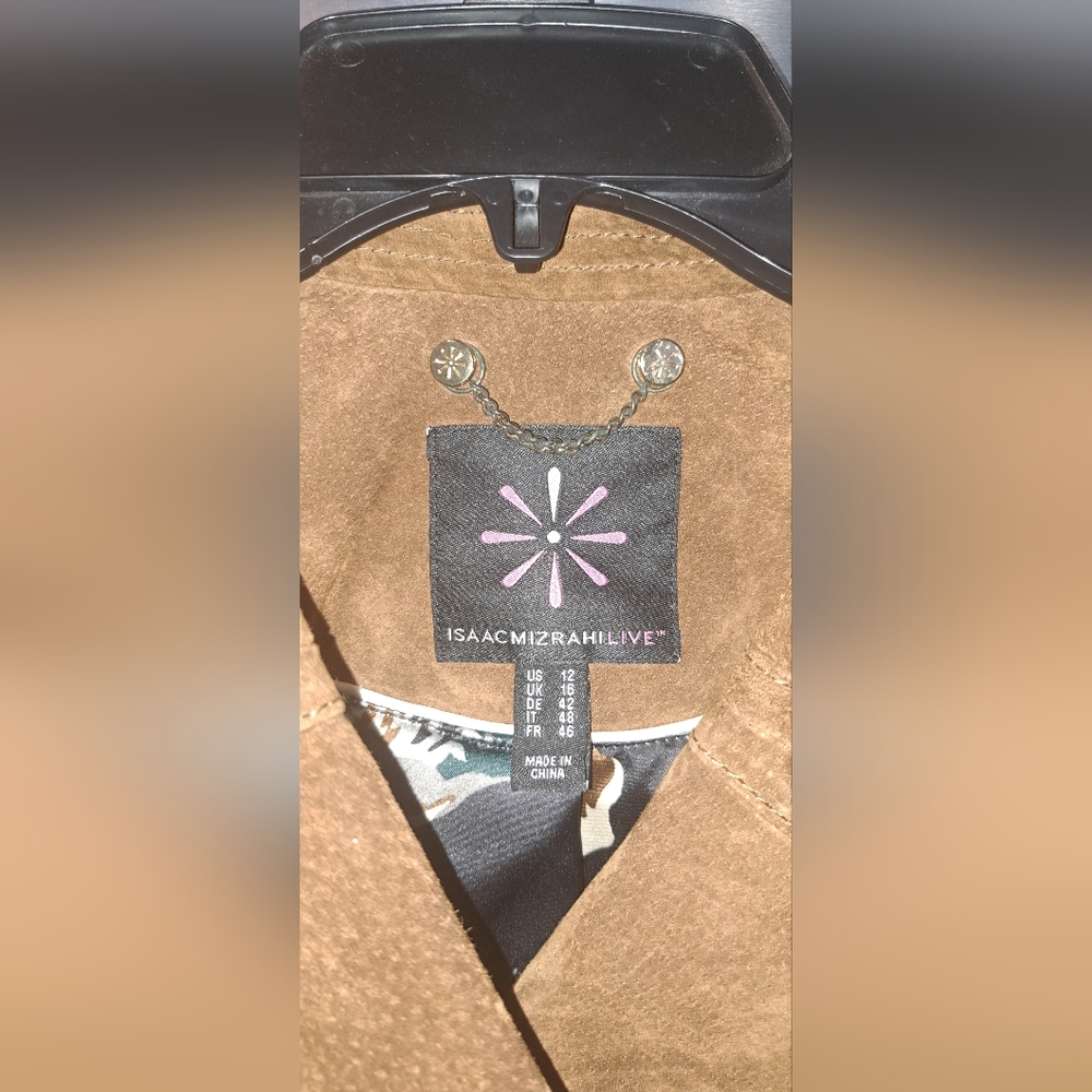 Gorgeous Isaac Mizrahi Leather Suede Motorcycle Moto Jacket Brown Gold Trim 12 - Picture 6 of 15
